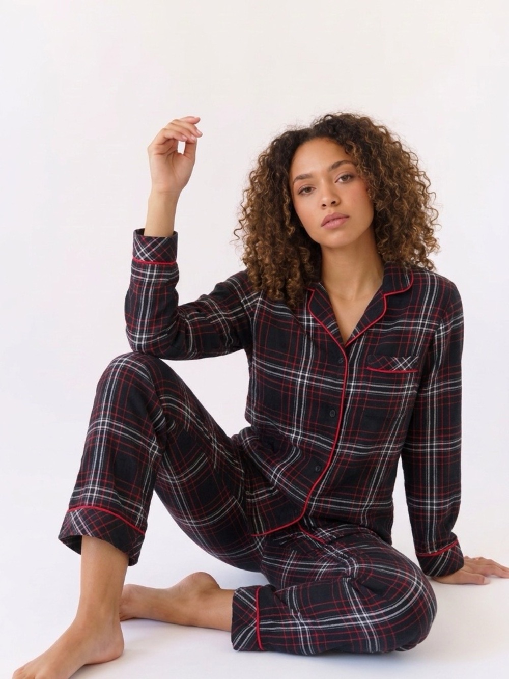 Victoria’s Secret Classic Black Red Plaid Women's Pajama Set Flannel Sleepwear